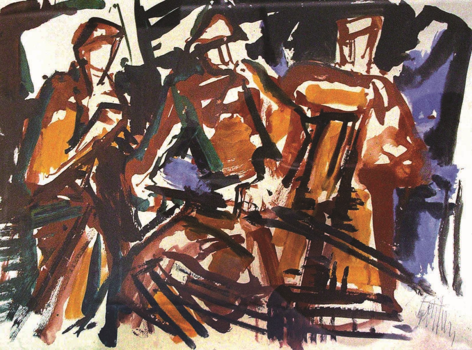 Walter Bernstein - Arbeiter am Hochofen, Gouache auf Papier, 60er Jahre
