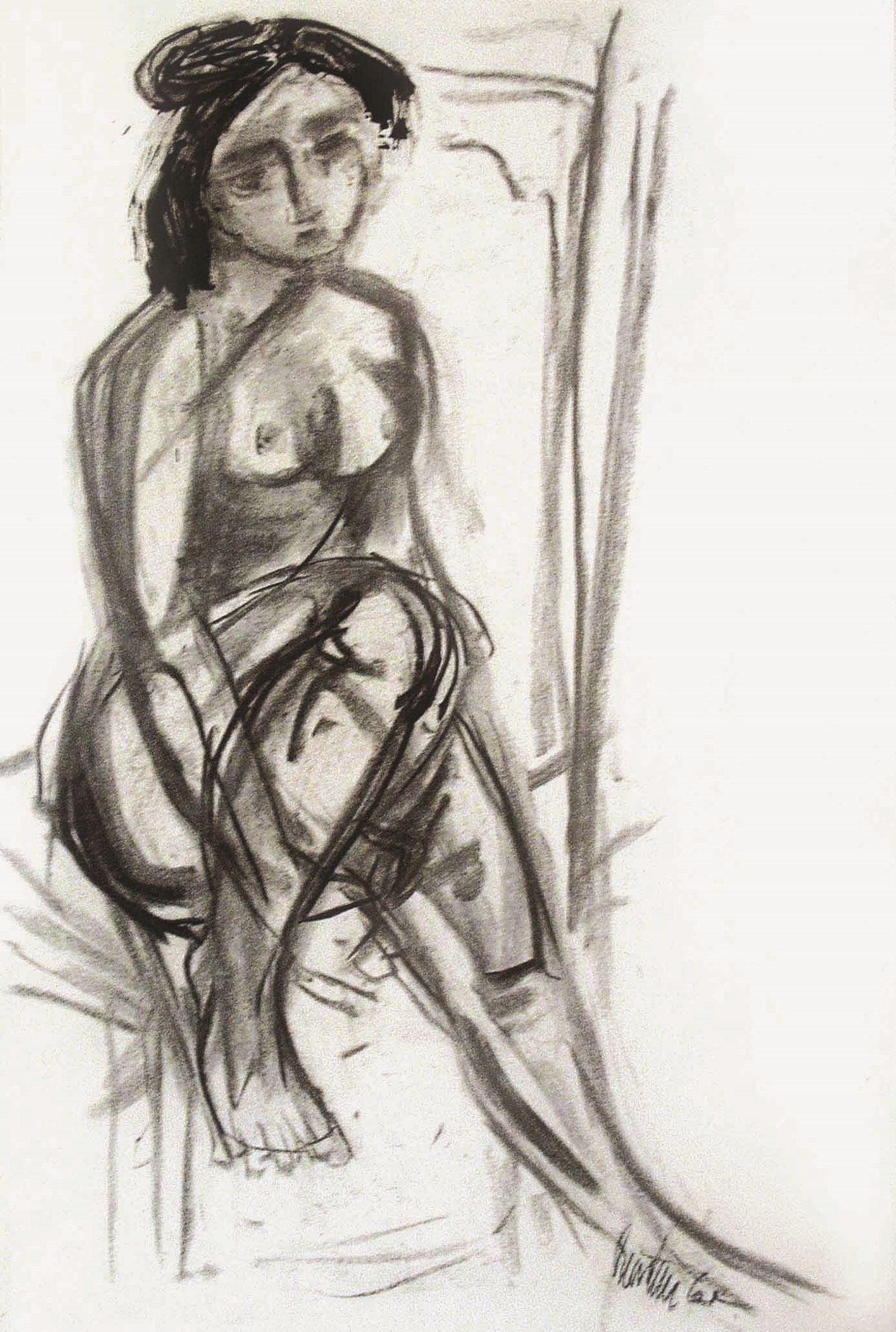 Walter Bernstein - Mädchenakt, Kohle auf Karton, 70er Jahre
