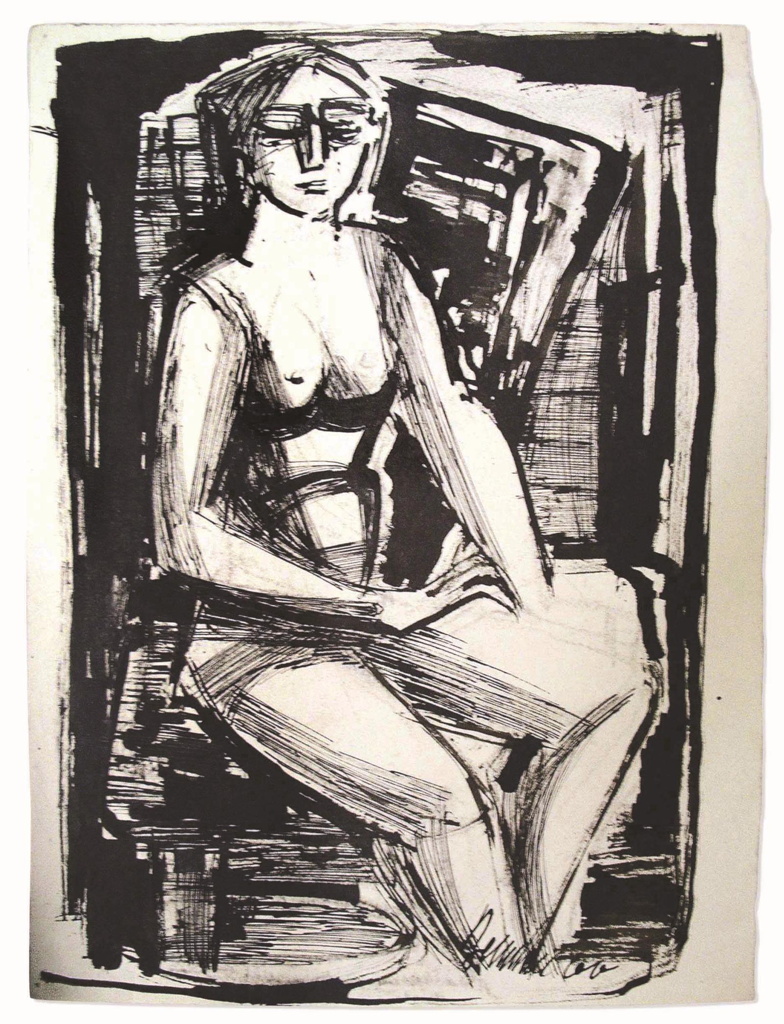 Walter Bernstein - Sitzender Frauenakt, Tusche auf Papier, 70er Jahre